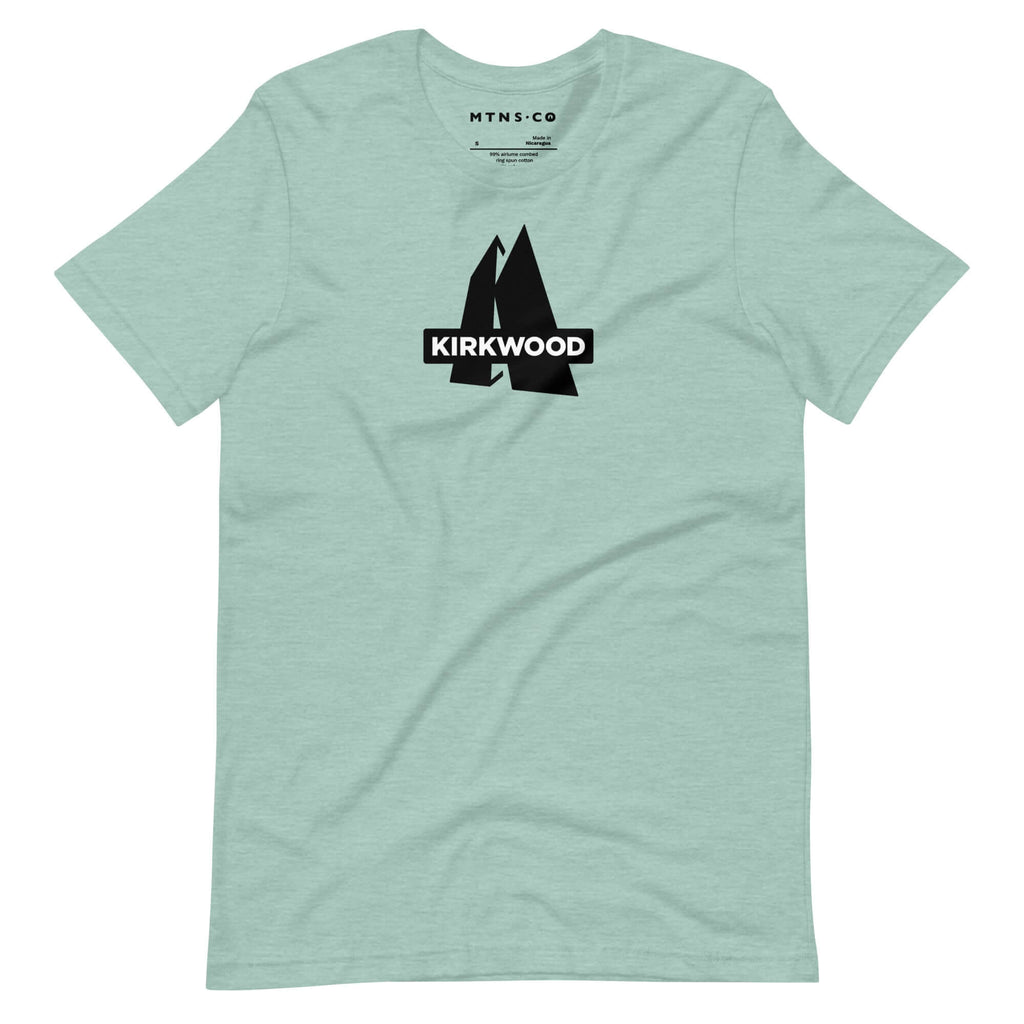 Kirkwood T-Shirt featuring Mtns Co logo, official licensed ski resort apparel with breathable fabric.