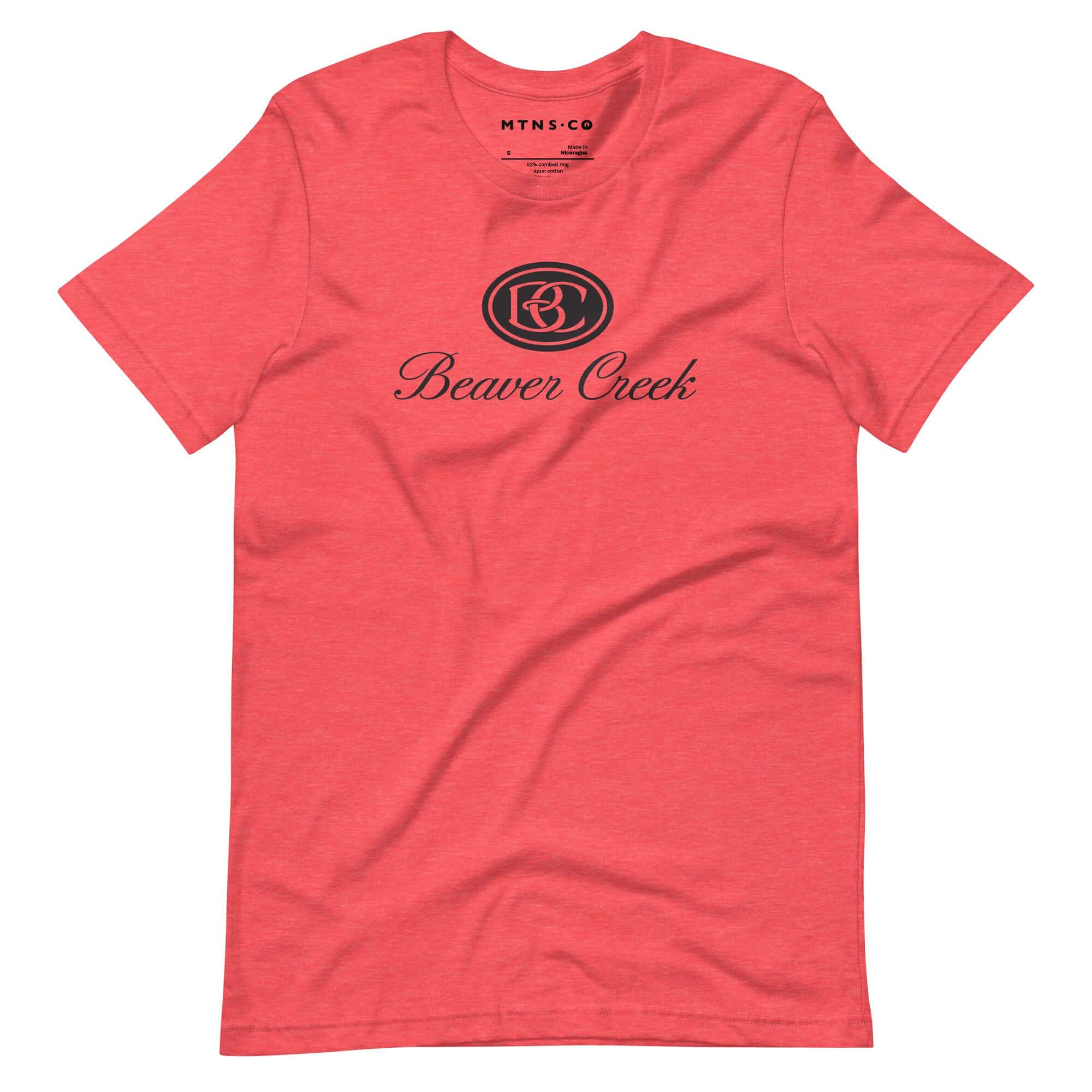 Beaver Creek T-Shirt by Mtns Co featuring official Beaver Creek Ski Resort logo on a soft red fabric.