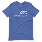 Park City T-Shirt featuring Mtns Co Trail Map Logo in blue fabric, official licensed ski resort apparel.