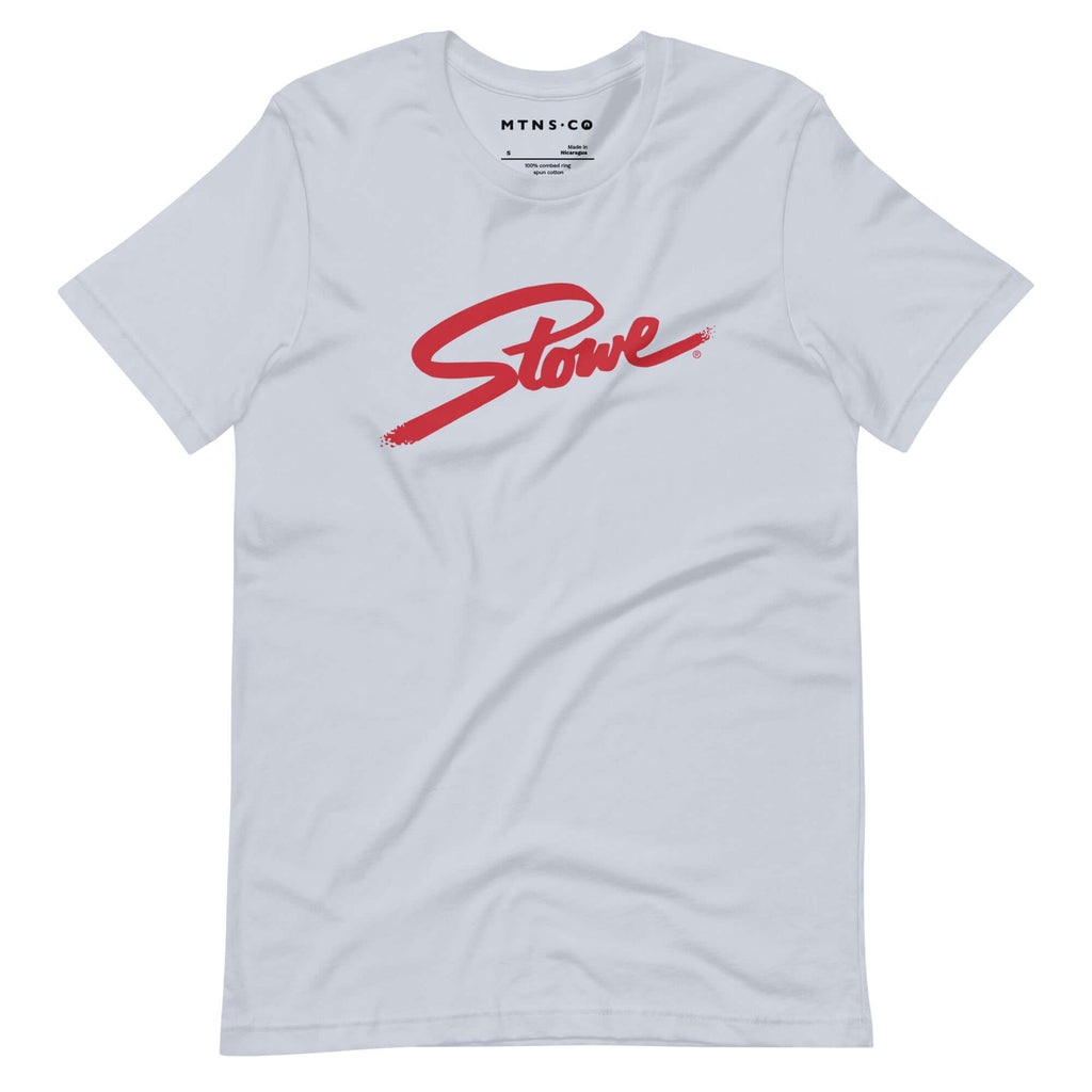 Stowe T-Shirt by Mtns Co, official licensed ski resort apparel featuring the Stowe Trail Map Logo on soft cotton.