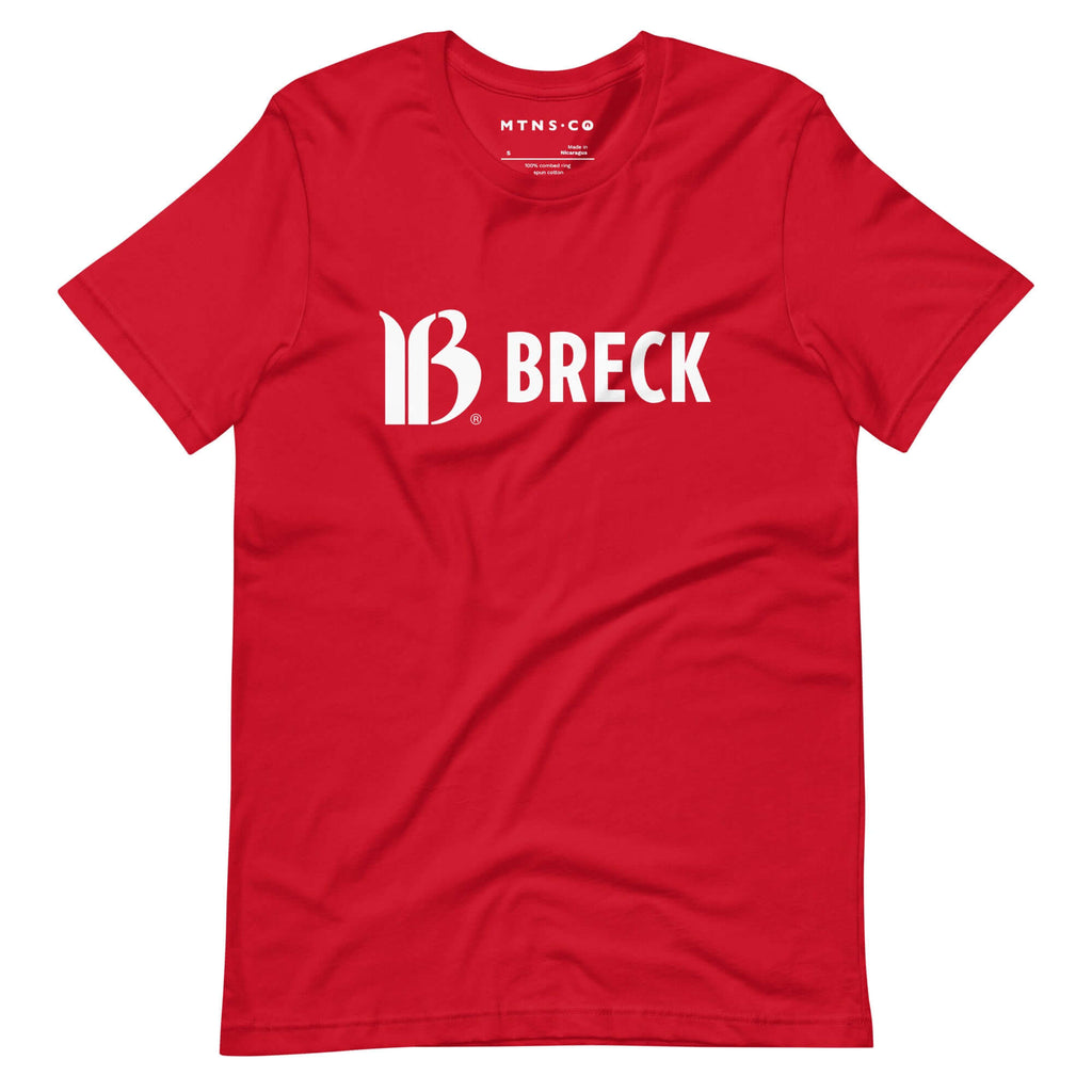 Breckenridge T-shirt in red from Mtns Co showcasing the official licensed ski resort apparel with trail map logo.