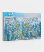 Whistler Blackcomb Ski Resort | Trail Map Poster by Mtns Co displayed on a wall, showcasing ski trails and terrain.