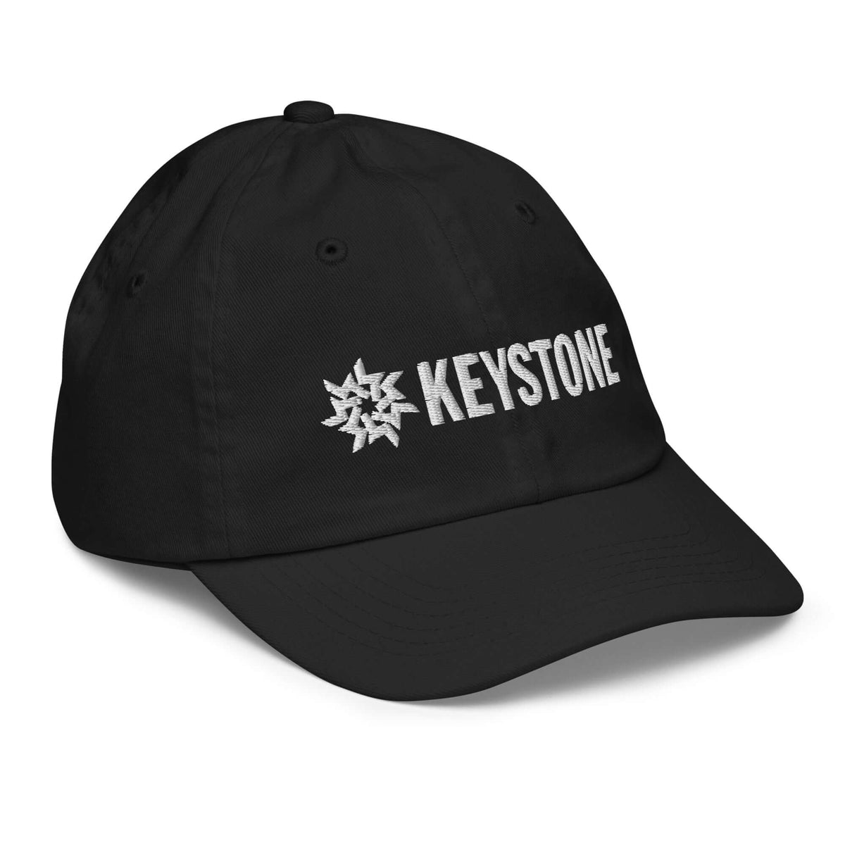 Keystone Youth Baseball Cap in black, featuring Mtns Co Trail Map Logo for official ski resort style.