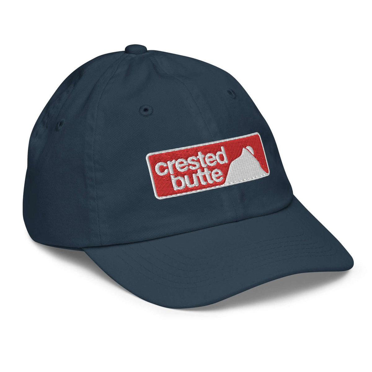 Crested Butte Youth Baseball Cap featuring Mtns Co Trail Map Logo for official licensed ski resort apparel.