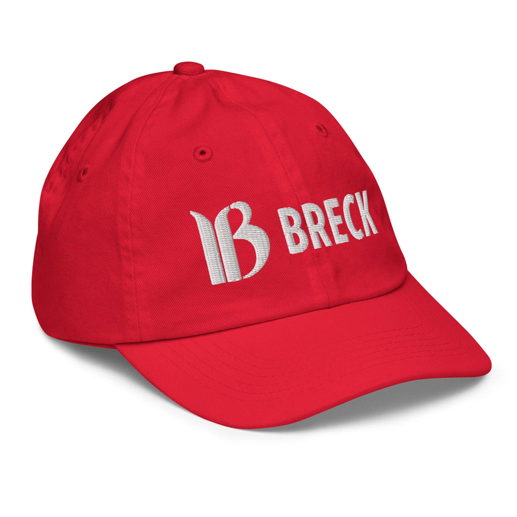 Breckenridge Youth Baseball Cap in red by Mtns Co, official licensed ski resort apparel with Trail Map Logo.