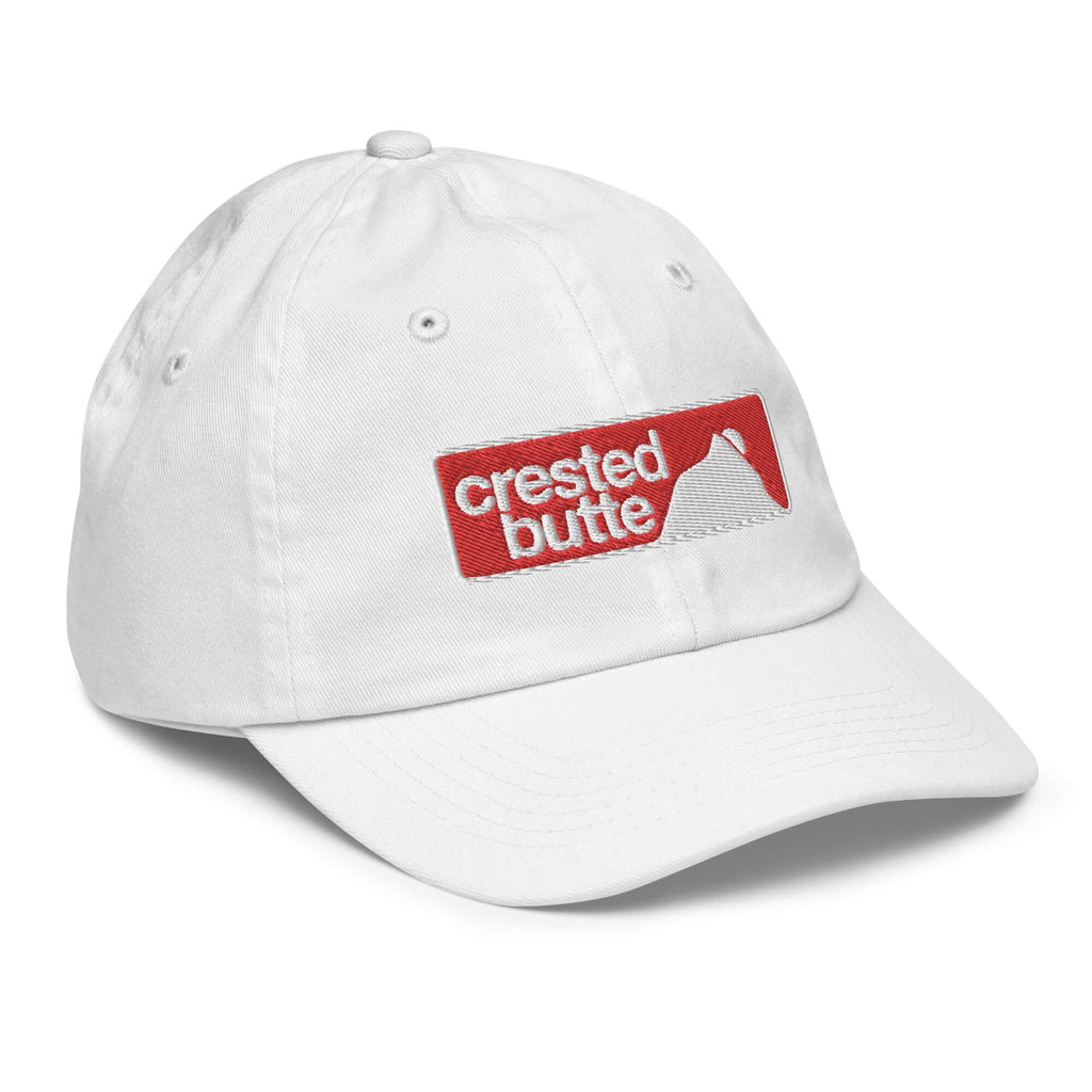 Crested Butte Youth Baseball Cap by Mtns Co, official licensed ski resort apparel with trail map logo.