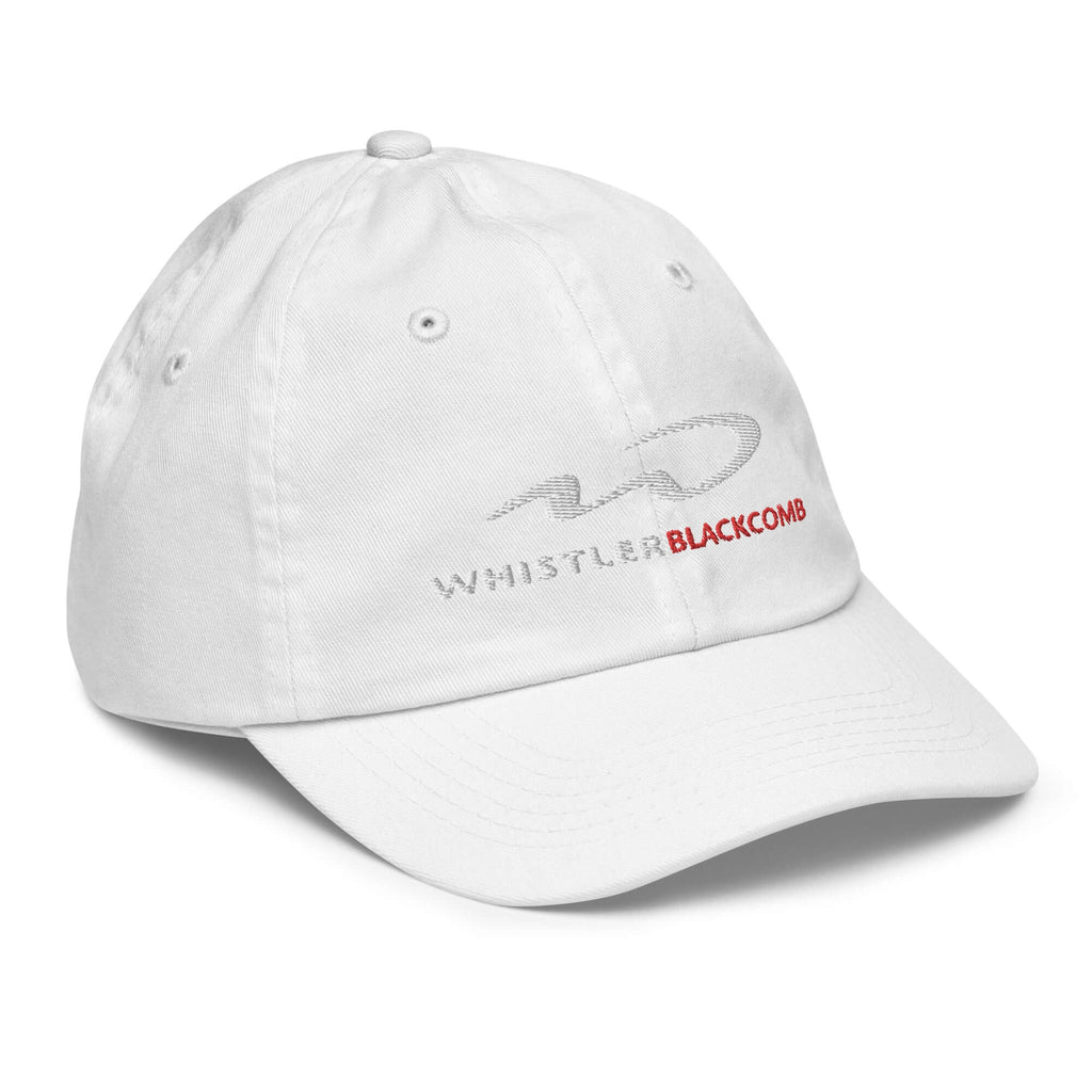 Whistler Blackcomb Youth Baseball Cap featuring Mtns Co Trail Map Logo, adjustable strap for comfort and style.
