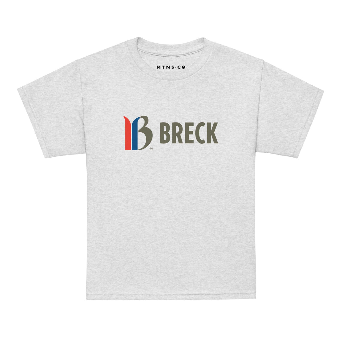 Breckenridge Youth T-Shirt featuring Mtns Co Trail Map Logo for kids, breathable cotton, official licensed ski resort apparel.