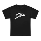 Stowe Youth T-Shirt showcasing Mtns Co Trail Map Logo on a premium black fabric shirt.