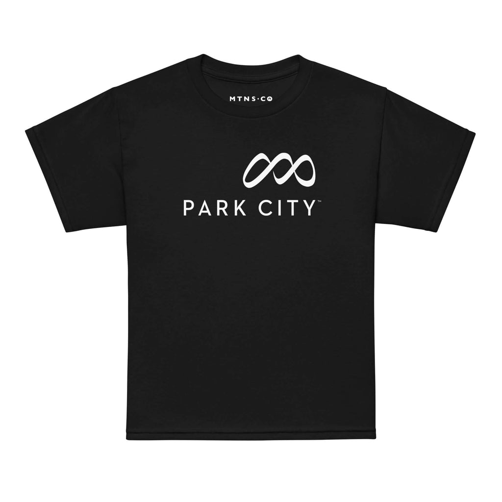 Park City Youth T-Shirt by Mtns Co in black, featuring official ski resort logo and premium fabric for kids.