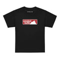 Crested Butte Youth T-Shirt featuring Mtns Co Trail Map Logo on black fabric, perfect for young skiers.