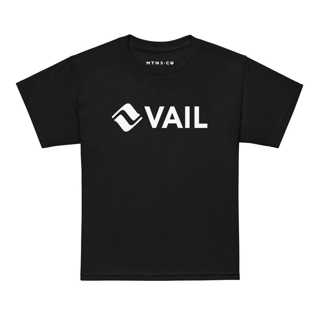 Vail Youth T-Shirt featuring MTNS CO logo, official licensed ski resort apparel for kids with a relaxed fit.