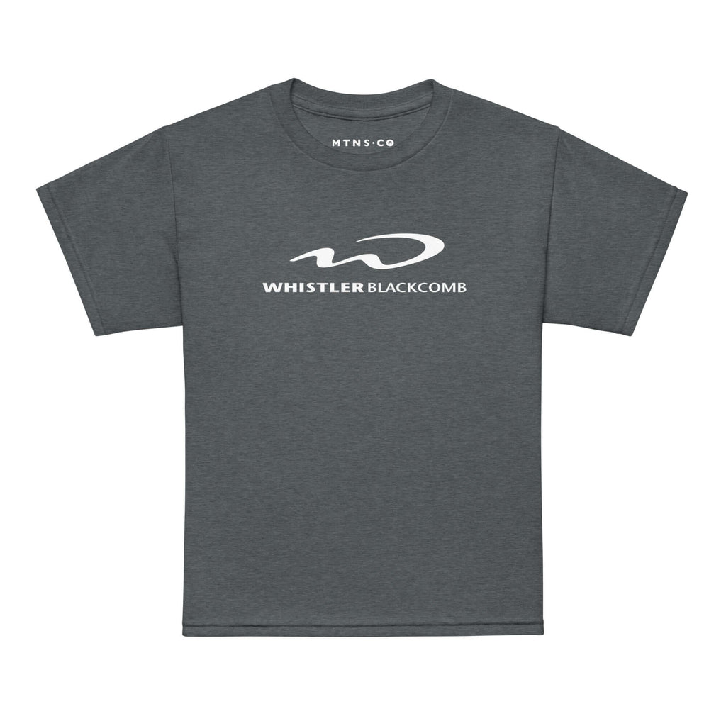 Whistler Blackcomb Youth T-Shirt from Mtns Co featuring the official trail map logo on a soft, breathable cotton fabric.