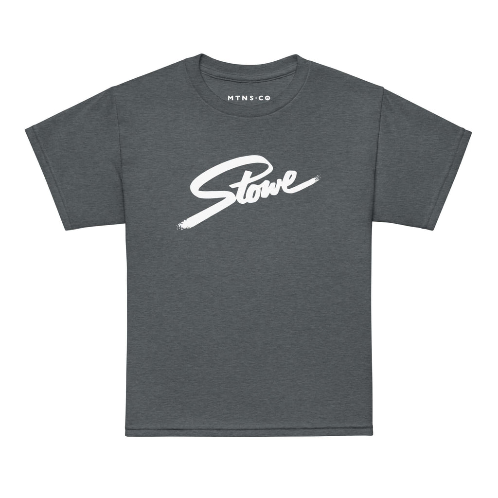Stowe Youth T-Shirt from Mtns Co featuring official licensed ski resort apparel with Trail Map Logo.