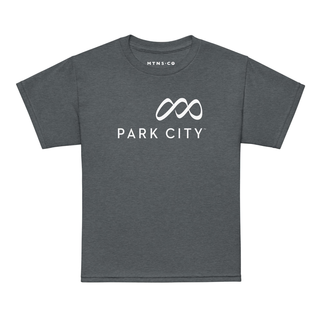 Park City Youth T-Shirt by Mtns Co, official licensed ski resort apparel featuring the Park City trail map logo.