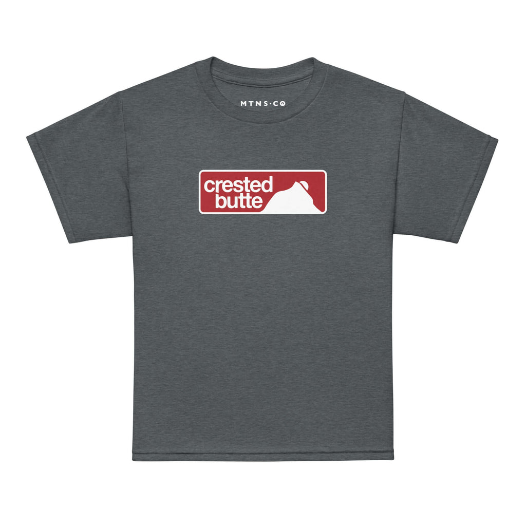 Crested Butte Youth T-Shirt featuring Mtns Co Trail Map Logo, perfect for showing love for Crested Butte ski resort.