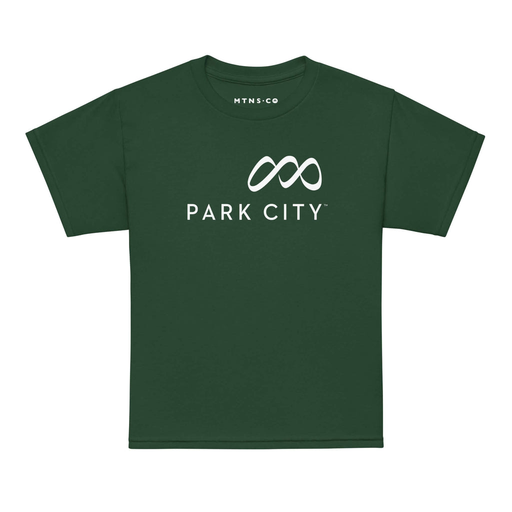 Park City Youth T-Shirt featuring Mtns Co Trail Map Logo, official licensed ski resort apparel.