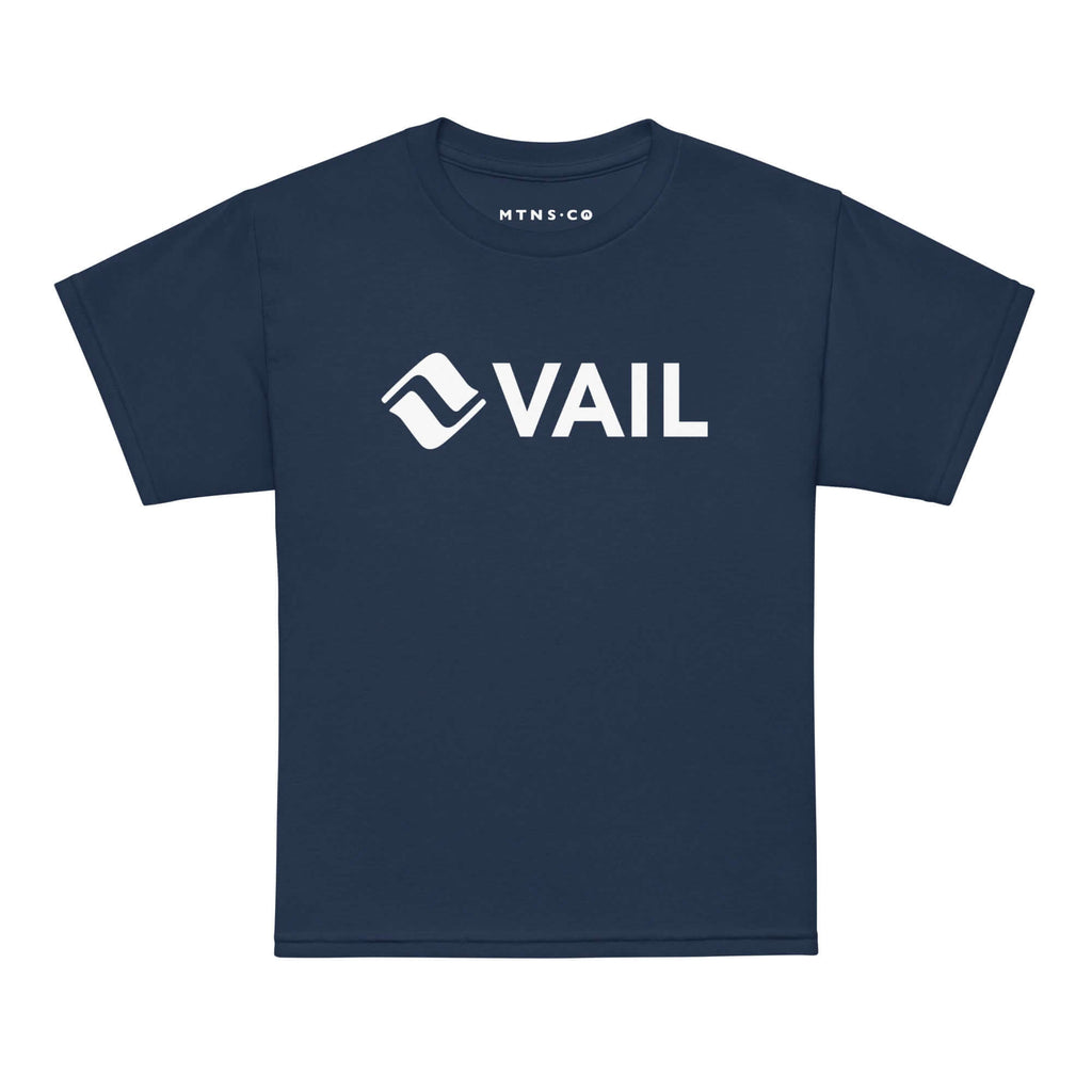 Vail Youth T-Shirt featuring Mtns Co Trail Map Logo, premium cotton, and unisex fit for kids.