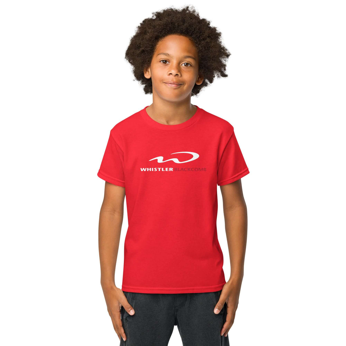 Whistler Blackcomb Youth T-Shirt featuring Mtns Co Trail Map Logo, perfect for kids who love skiing.