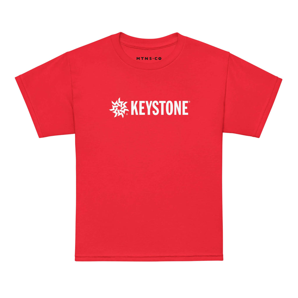 Keystone Youth T-Shirt in red with Mtns Co Trail Map Logo; official licensed ski resort apparel.