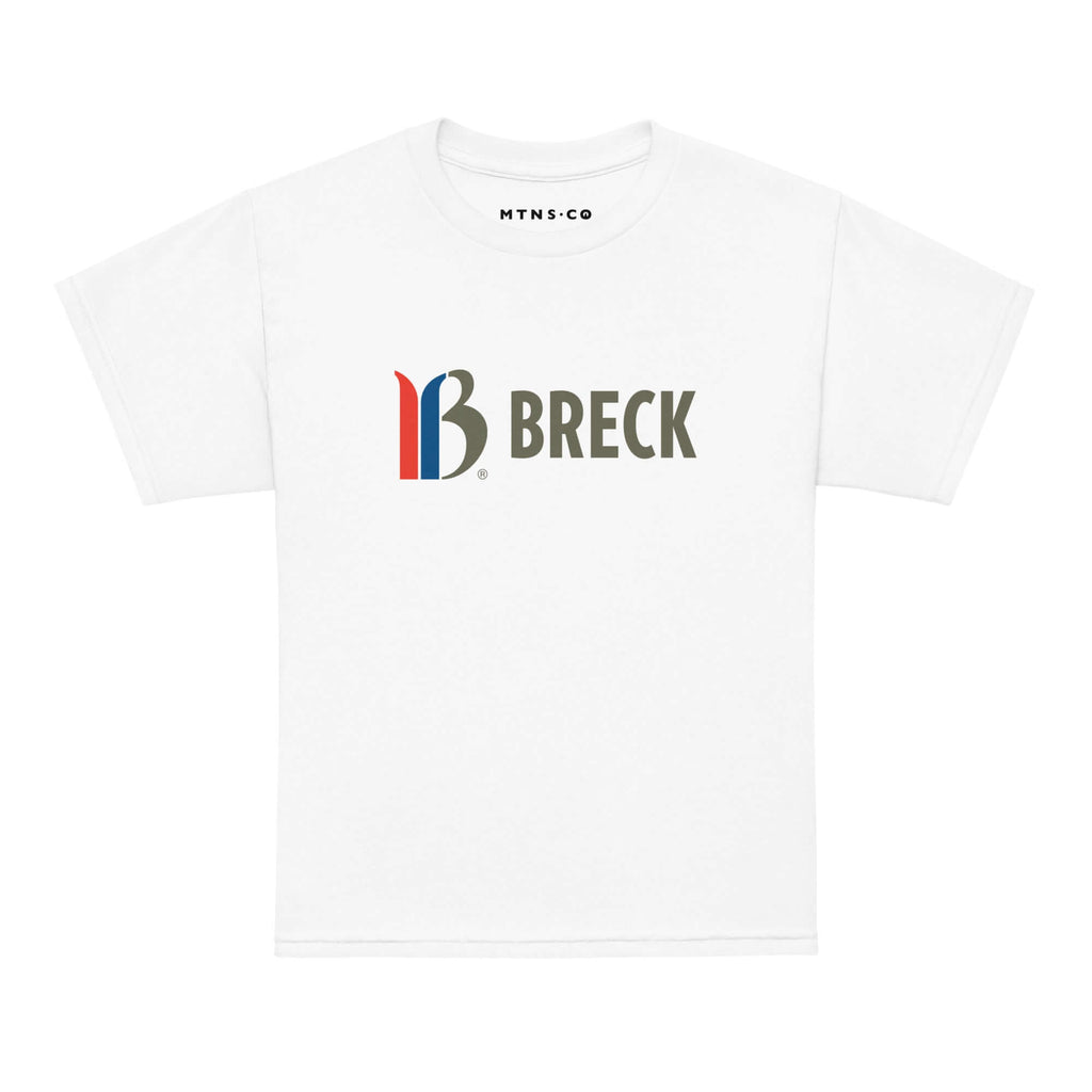 Breckenridge Youth T-Shirt featuring Mtns Co Trail Map Logo, perfect for kids who love skiing at Breckenridge.