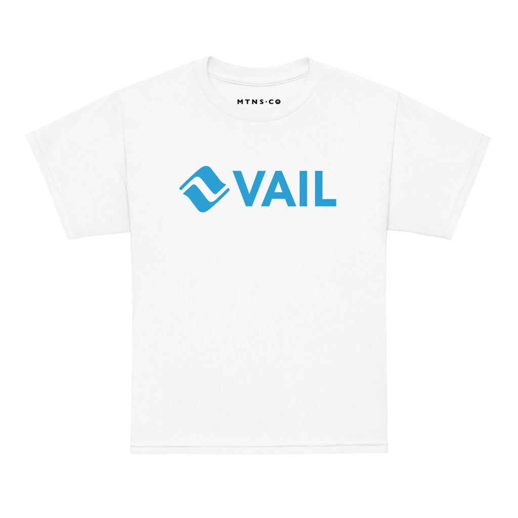 Vail Youth T-Shirt featuring official licensed ski resort apparel Mtns Co Trail Map Logo.
