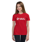 Vail Youth T-Shirt in red featuring Mtns Co logo for kids, official licensed ski resort apparel.
