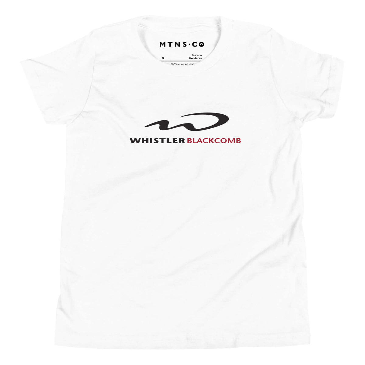 Whistler Blackcomb Youth T-Shirt featuring Mtns Co logo, premium cotton, unisex fit for kids, and durable design.