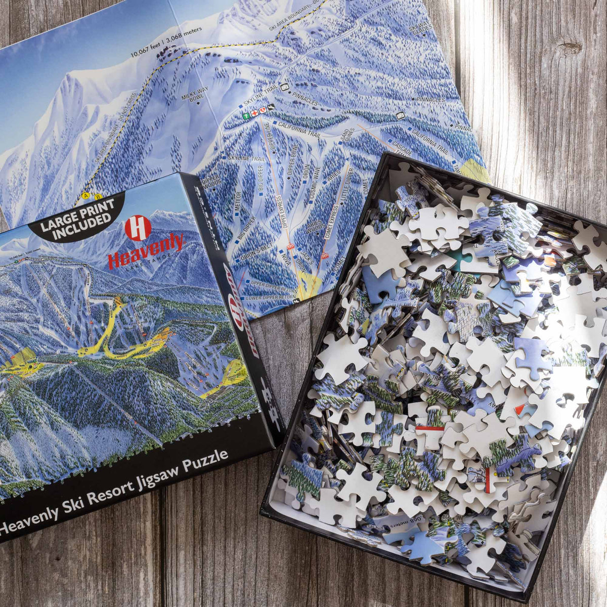 Heavenly Ski Resort Jigsaw Puzzle – 500 Pieces with large print map and puzzle pieces, made by Mtns Co.