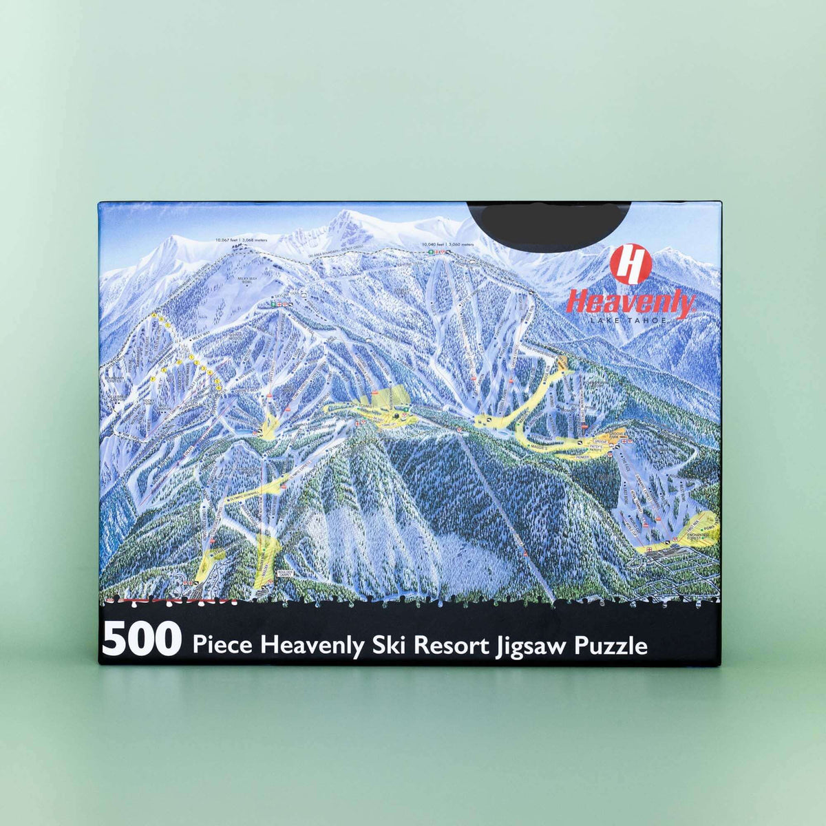 Heavenly Ski Resort Jigsaw Puzzle – 500 Pieces by Mtns Co, featuring an official trail map design and vibrant artwork.