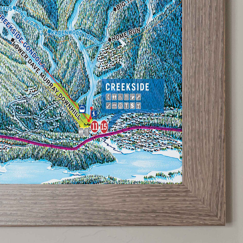 Whistler Blackcomb Ski Resort | Trail Map Poster with Creekside trail details from Mtns Co.