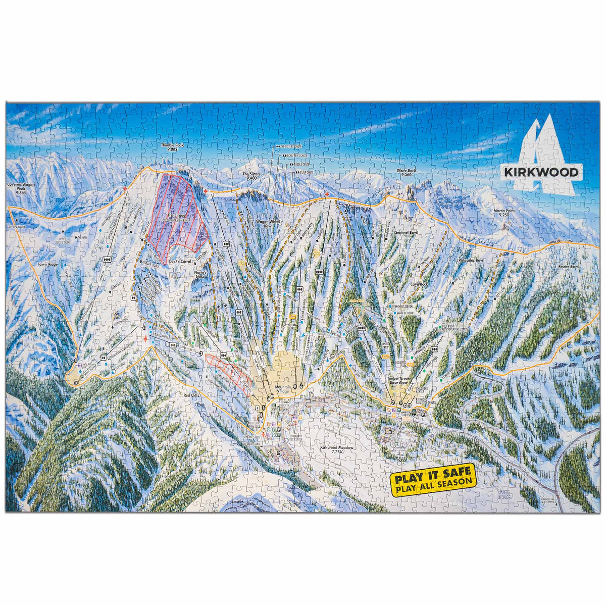 Kirkwood Ski Resort Jigsaw Puzzle – 1000 Pieces featuring the colorful trail map designed by Mtns Co.