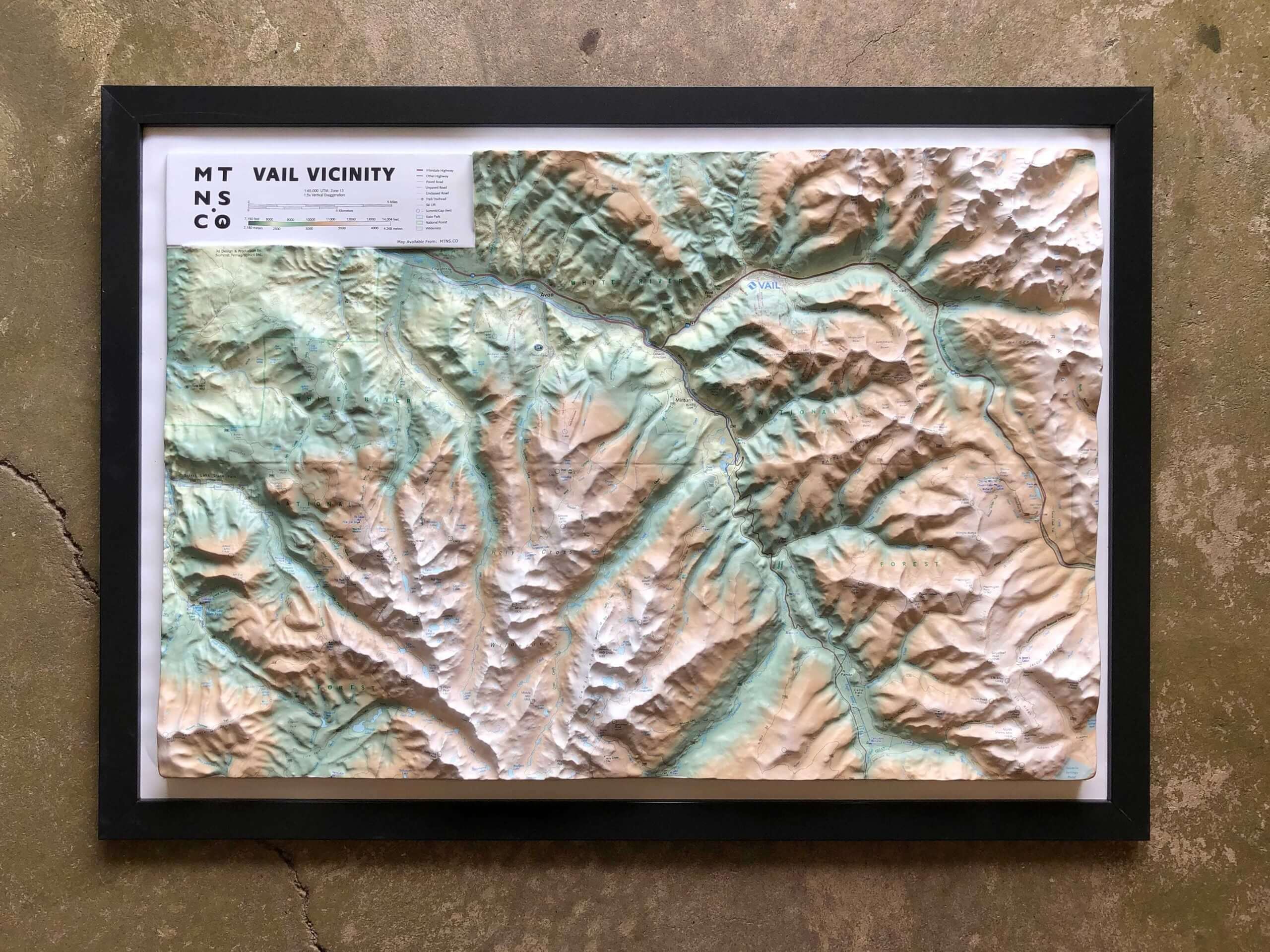 Topographic Map Frame Vail Area Raised Relief Topo Map – Mtns Co