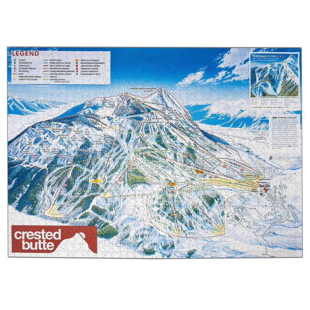 Crested Butte Ski Resort Jigsaw Puzzle – 1000 Pieces showing detailed trail map, by Mtns Co, Official licensed ski resort apparel.