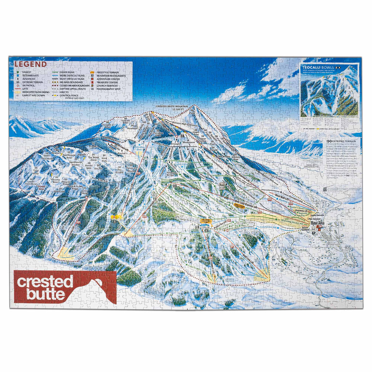 Crested Butte Ski Resort Jigsaw Puzzle – 1000 Pieces showing detailed trail map, by Mtns Co, Official licensed ski resort apparel.