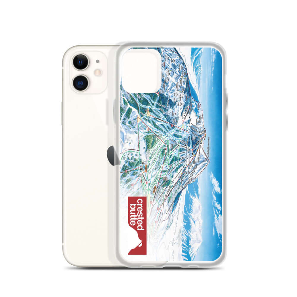 Crested Butte Trail Map iPhone Case featuring official ski resort map, designed by Mtns Co for protection and style.