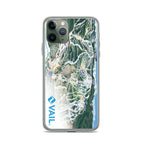 Vail Trail Map iPhone Case featuring the official Vail trail map and Mtns Co logo, offering premium phone protection.
