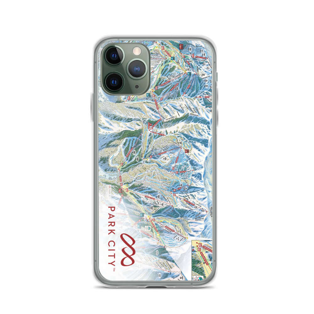 Park City Trail Map iPhone Case with Mtns Co logo, protecting your phone with official ski resort design.