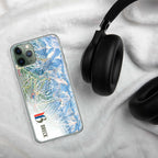 Breckenridge Trail Map iPhone Case featuring the official ski trail map design by Mtns Co on a soft surface with headphones.