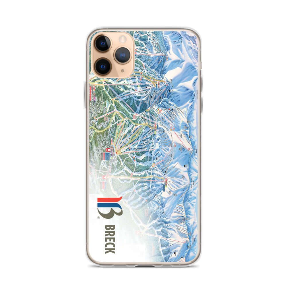 Breckenridge Trail Map iPhone Case featuring official trails and Mtns Co branding, stylish protection for your phone.