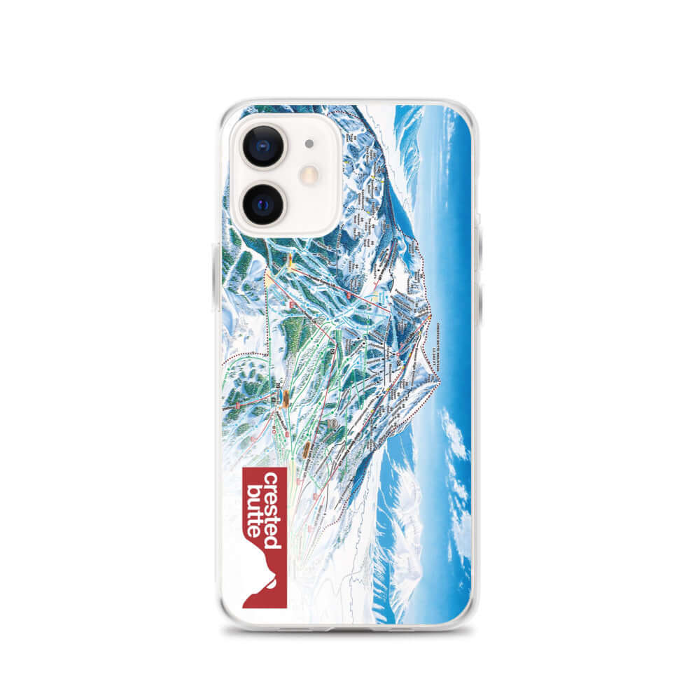 Crested Butte Trail Map iPhone Case showcasing official trail map design with Mtns Co branding.