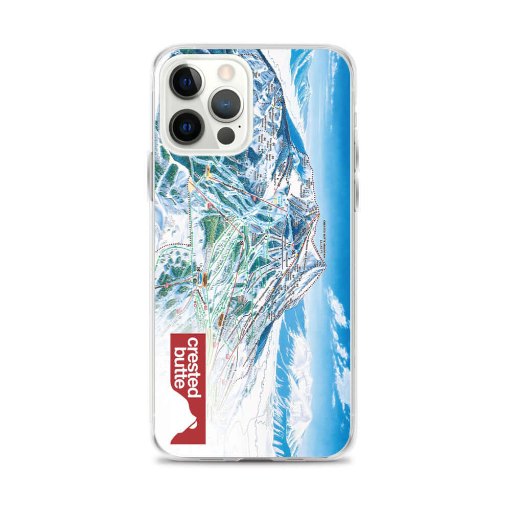 Crested Butte Trail Map iPhone Case featuring Mtns Co logo and official ski resort map design.