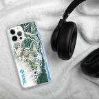 Vail Trail Map iPhone Case by Mtns Co on a soft surface with headphones, showcasing an official licensed ski resort design.