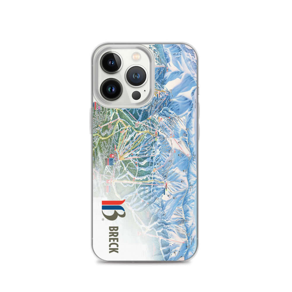 Breckenridge Trail Map iPhone Case featuring Mtns Co branding and ski resort trail map design.