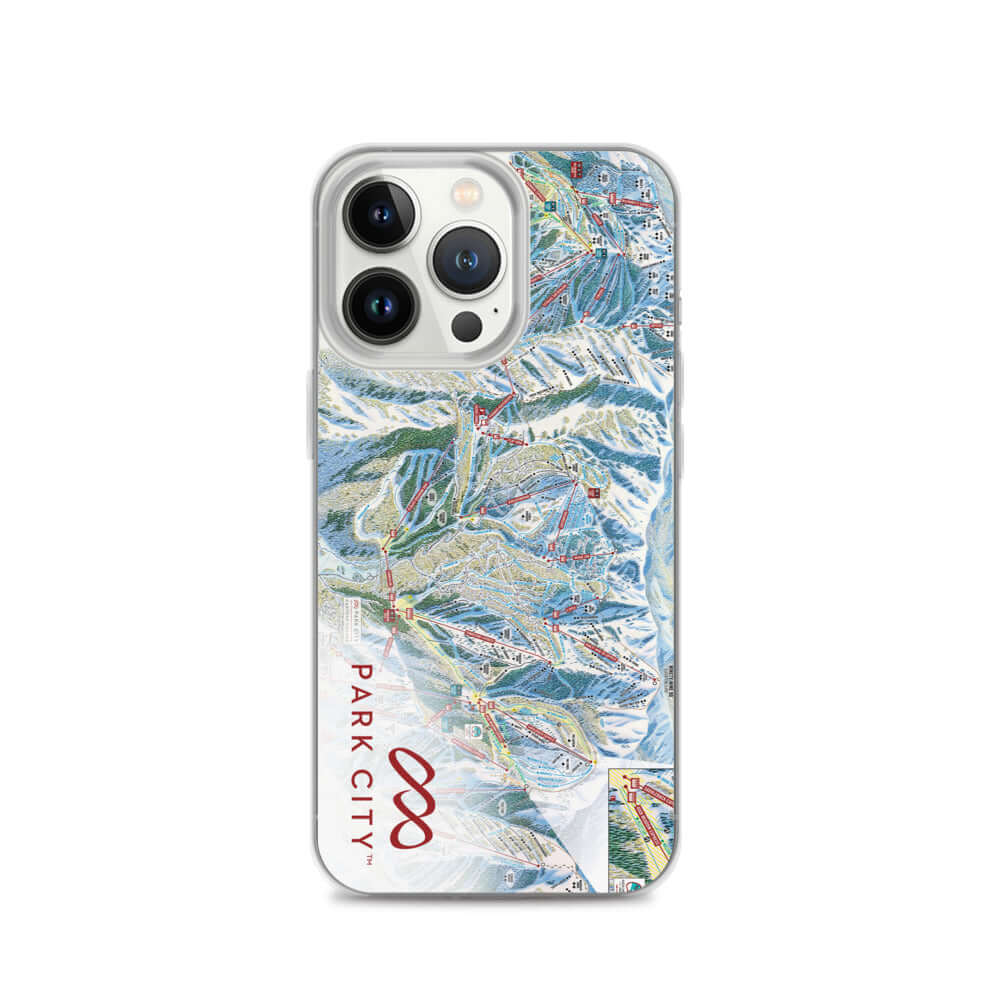 Park City Trail Map iPhone Case featuring a detailed trail map design by Mtns Co, perfect for ski enthusiasts.