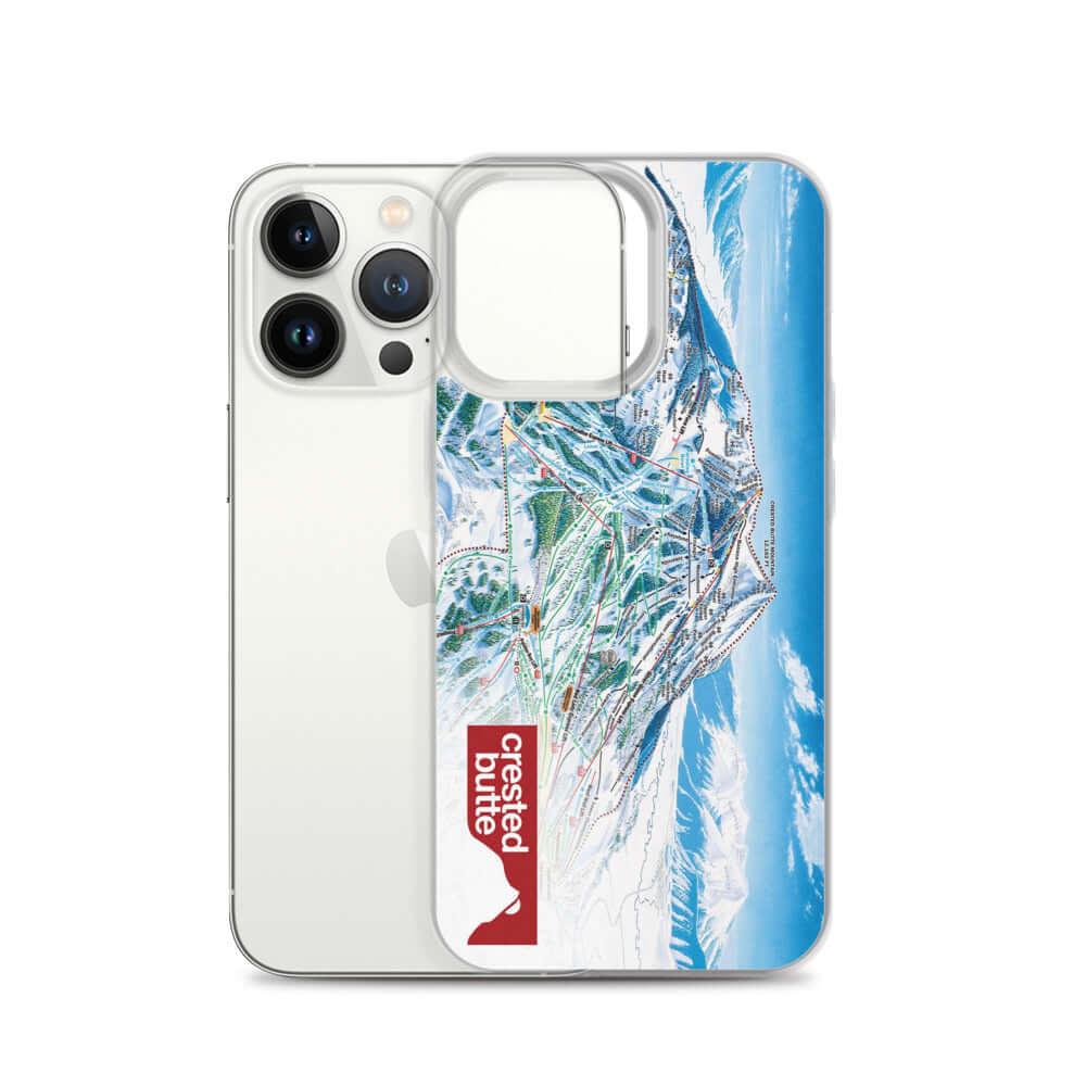 Crested Butte Trail Map iPhone Case featuring Mtns Co logo and official ski resort design.