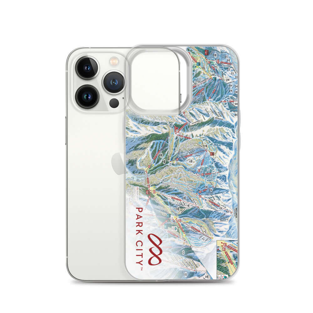 Park City Trail Map iPhone Case featuring Mtns Co Trail Map Logo, protects from scratches and fits securely.