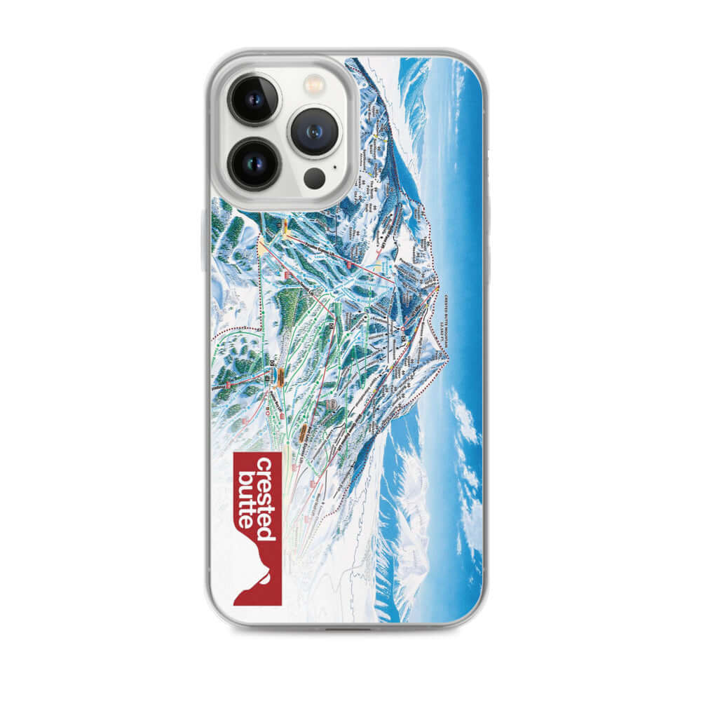 Crested Butte Trail Map iPhone Case featuring official licensed design by Mtns Co, showcasing the ski resort trail map.