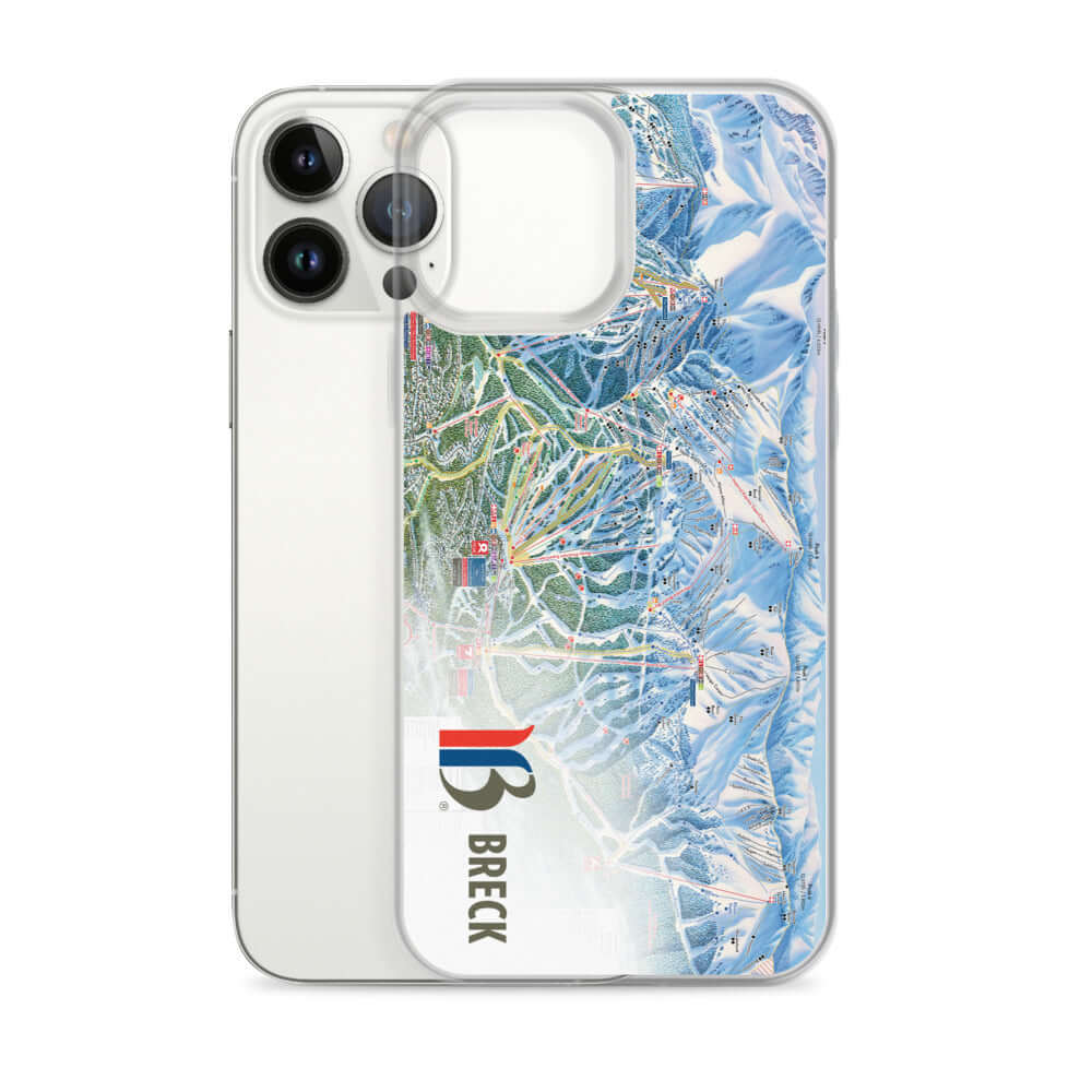 Breckenridge Trail Map iPhone Case featuring official Breckenridge trail map and Mtns Co logo.