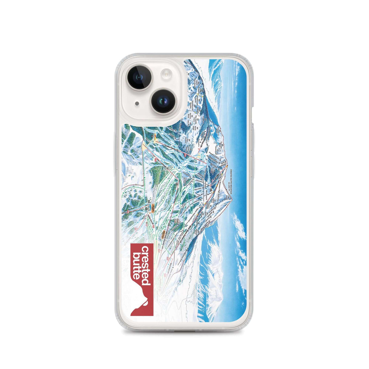 Crested Butte Trail Map iPhone Case by Mtns Co, featuring official ski resort trail map and logo design.